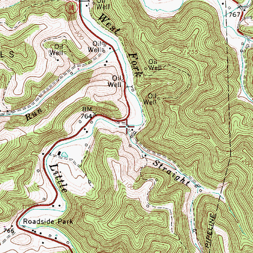 Topographic Map of Straight Run, WV