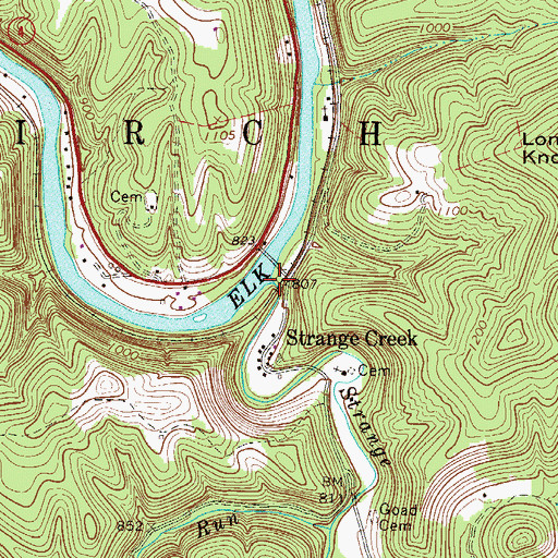 Topographic Map of Strange Creek, WV