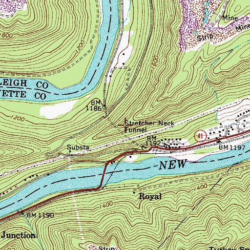 Topographic Map of Stretcher Neck Tunnel, WV