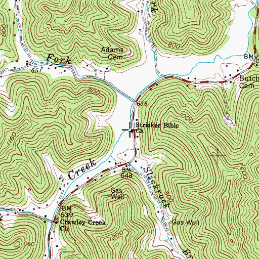 Topographic Map of Stricker Bible Church, WV