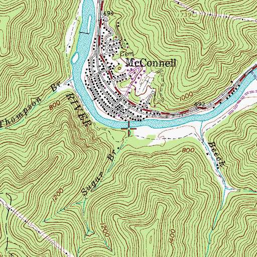 Topographic Map of Sugar Branch, WV
