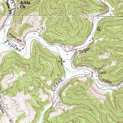 Topographic Map of Sugar Branch, WV