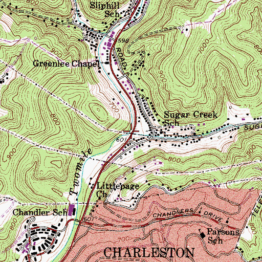 Topographic Map of Sugar Creek, WV