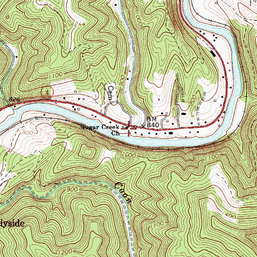 Topographic Map of Sugar Creek Church, WV
