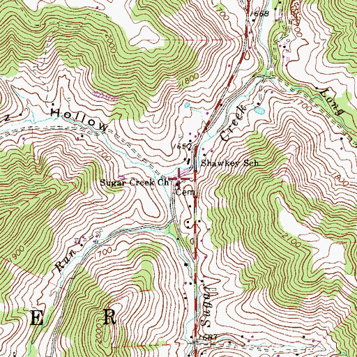 Topographic Map of Sugar Creek Church, WV