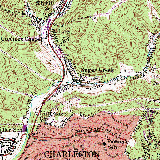 Topographic Map of Sugar Creek School (historical), WV