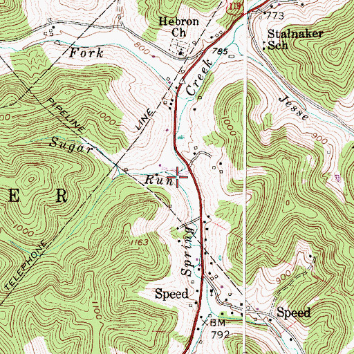 Topographic Map of Sugar Run, WV