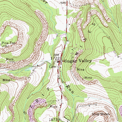Topographic Map of Sugar Valley, WV