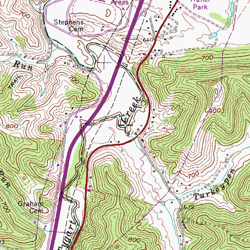 Topographic Map of Sugarcamp Run, WV