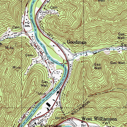 Topographic Map of Sugartree Creek, WV