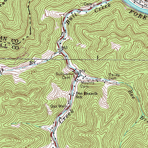Topographic Map of Sullivan Cemetery, WV
