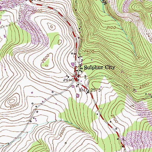 Topographic Map of Sulphur City, WV