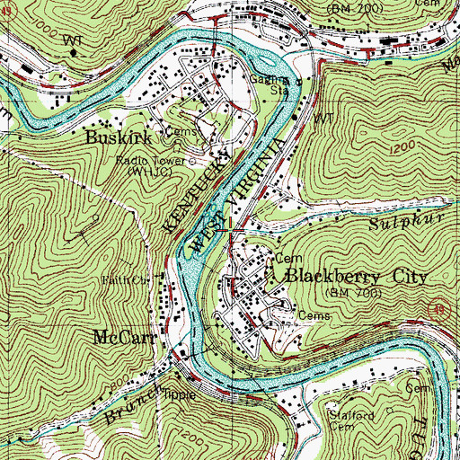 Topographic Map of Sulphur Creek, WV