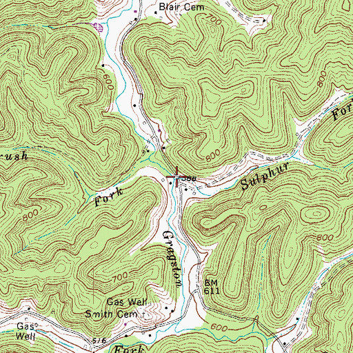 Topographic Map of Sulphur Fork, WV