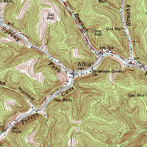 Topographic Map of Sulphur Spring Fork, WV