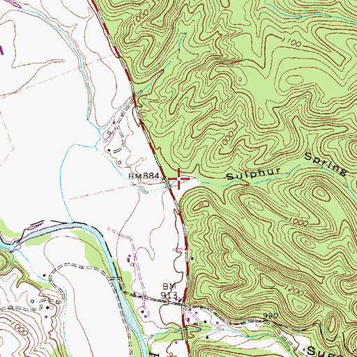 Topographic Map of Sulphur Spring Hollow, WV