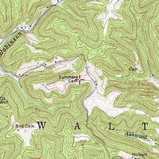 Topographic Map of Summers Cemetery, WV