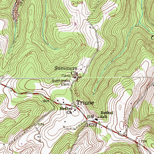 Topographic Map of Summers United Methodist Church, WV