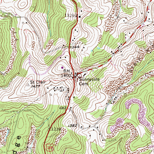 Topographic Map of Sunnyside Cemetery, WV
