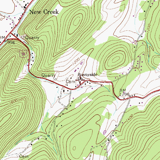 Topographic Map of Sunnyside Church, WV