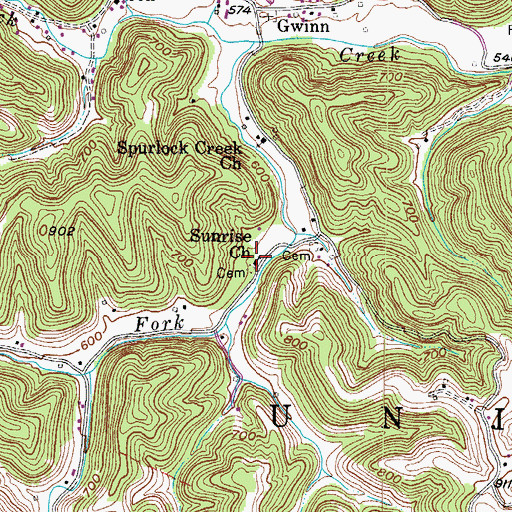 Topographic Map of Sunrise Church, WV