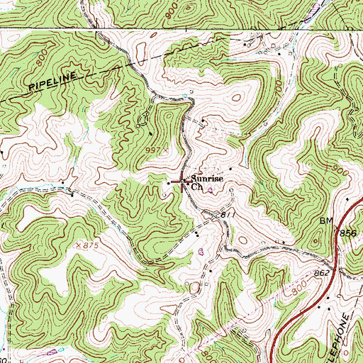 Topographic Map of Sunrise Church, WV