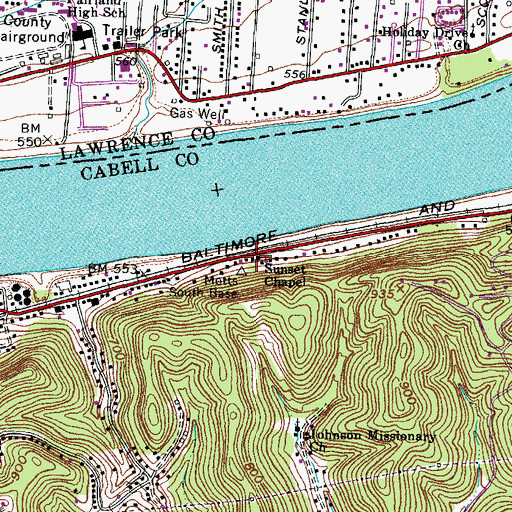 Topographic Map of Sunset Chapel, WV