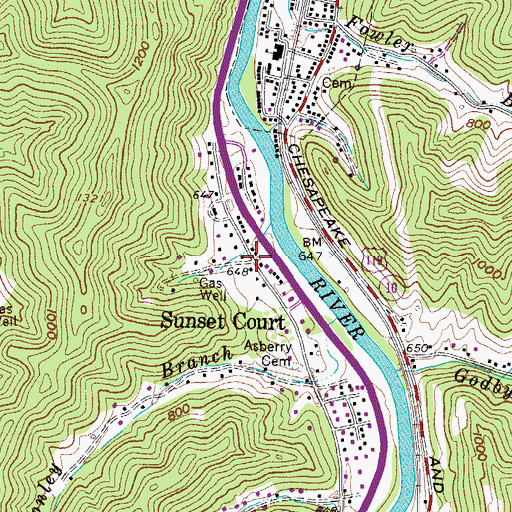 Topographic Map of Sunset Court, WV