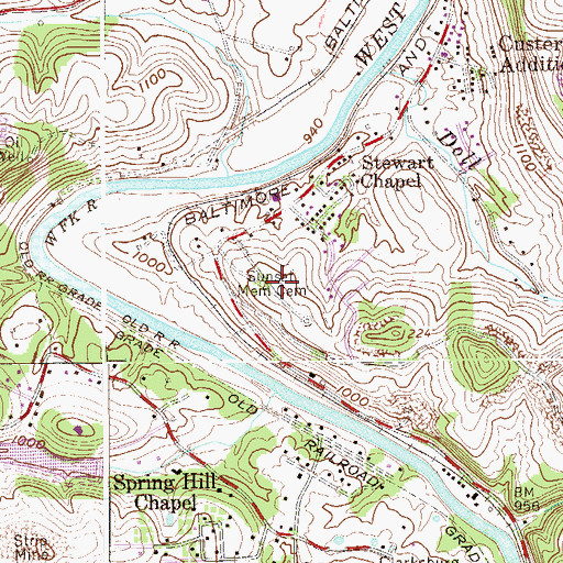 Topographic Map of Sunset Memorial Cemetery, WV