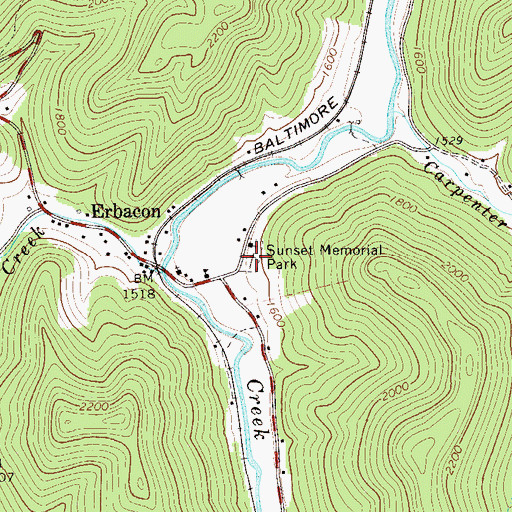 Topographic Map of Sunset Memorial Park, WV