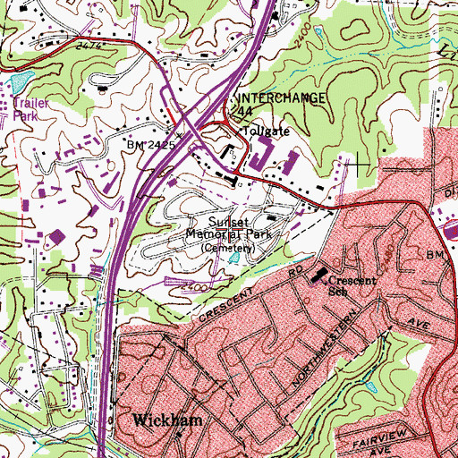Topographic Map of Sunset Memorial Park, WV