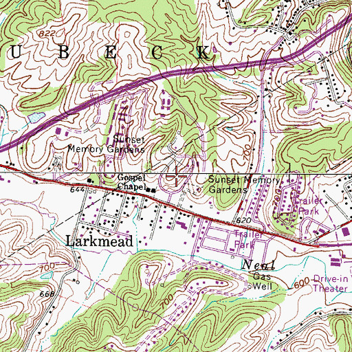 Topographic Map of Sunset Memory Gardens, WV