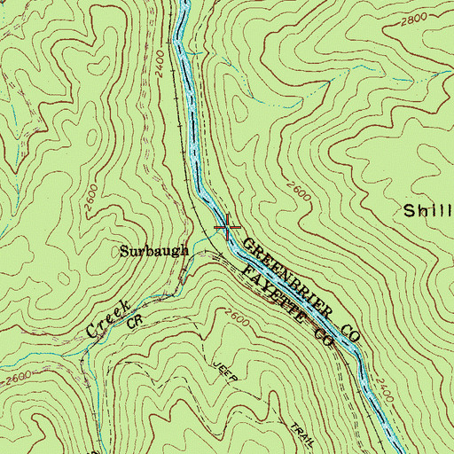 Topographic Map of Surbaugh Creek, WV
