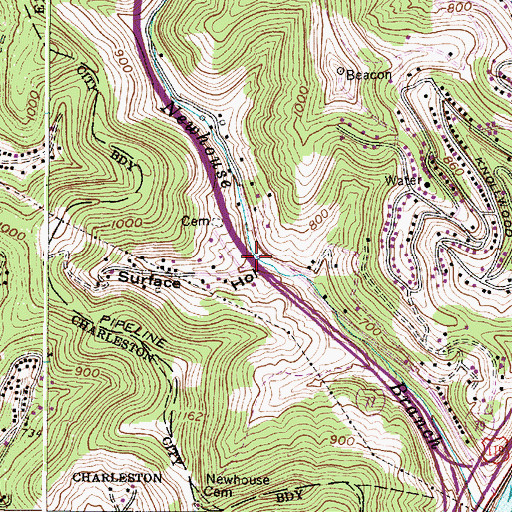 Topographic Map of Surface Hollow, WV