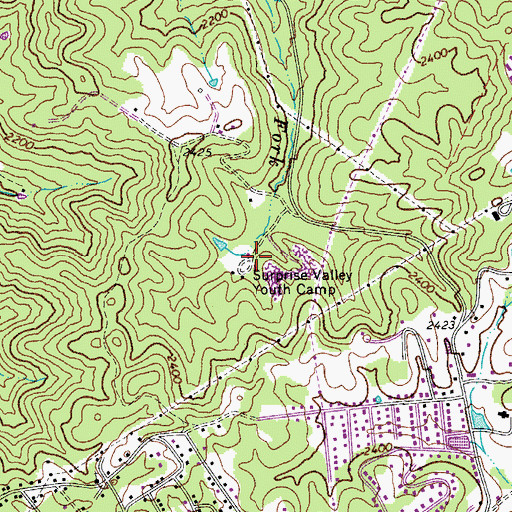 Topographic Map of Surprise Valley Youth Camp, WV