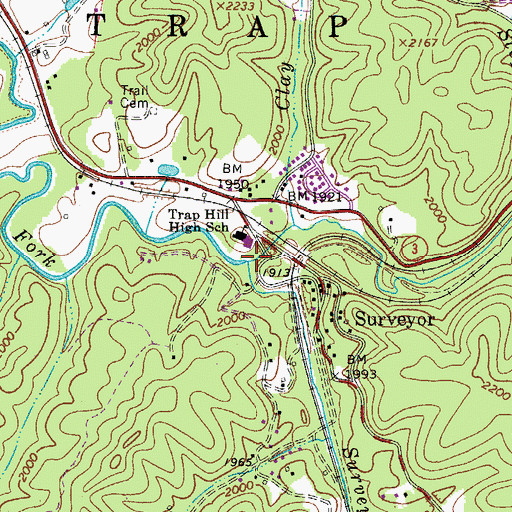 Topographic Map of Surveyor Creek, WV