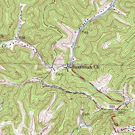 Topographic Map of Susannah Church, WV