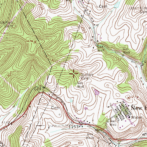 Topographic Map of Sutton Cemetery, WV