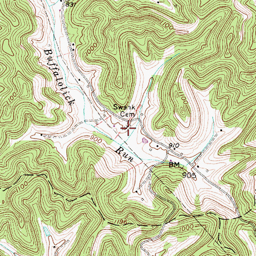 Topographic Map of Swank Cemetery, WV