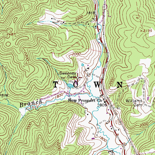 Topographic Map of Sweeney Cemetery, WV