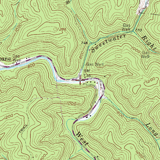 Topographic Map of Sweetwater Branch, WV