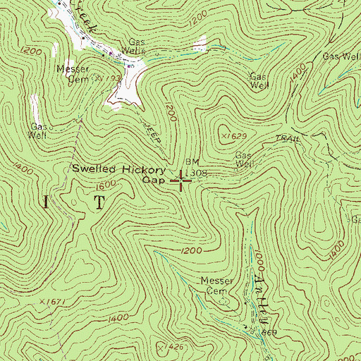 Topographic Map of Swelled Hickory Gap, WV