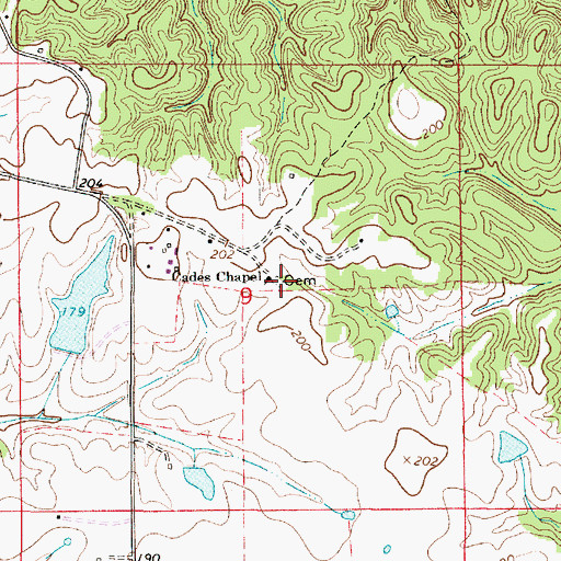 Topographic Map of Cades Chapel Cemetery, AL
