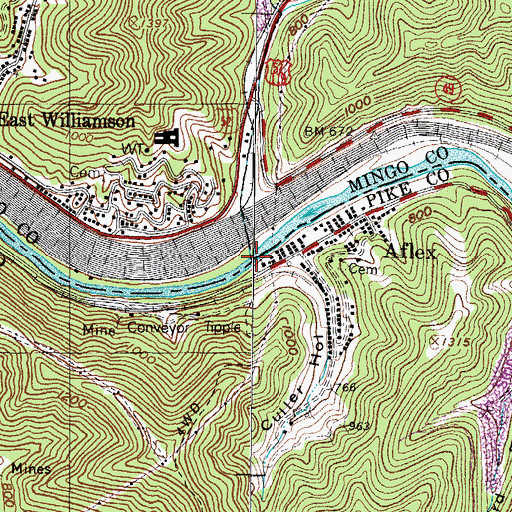 Topographic Map of Sycamore Creek, WV