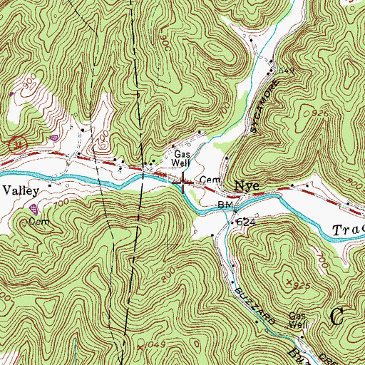 Topographic Map of Sycamore Creek, WV