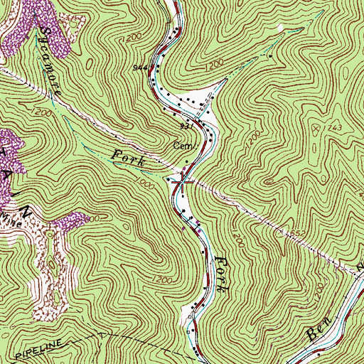 Topographic Map of Sycamore Fork, WV