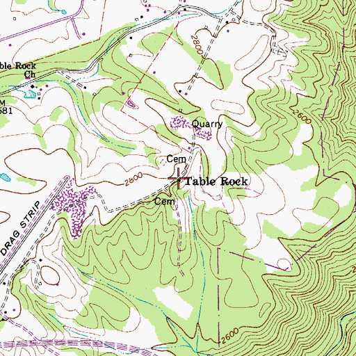 Topographic Map of Table Rock, WV