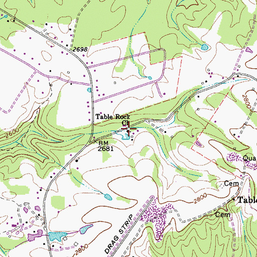 Topographic Map of Table Rock Church, WV