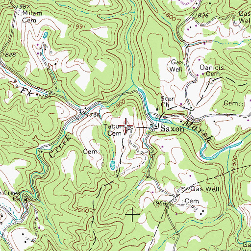Topographic Map of Tabor Cemetery, WV