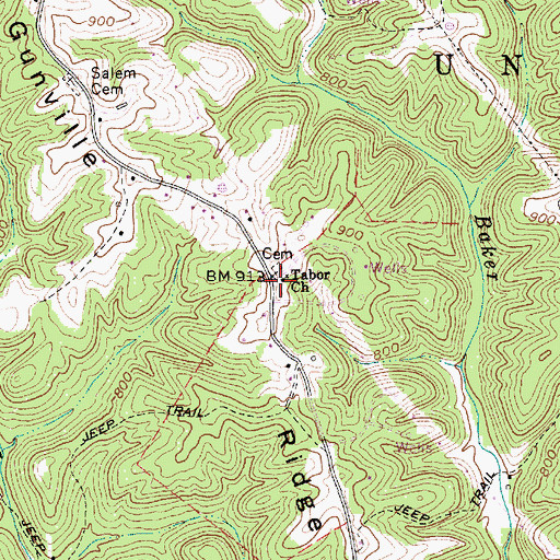 Topographic Map of Tabor Church, WV